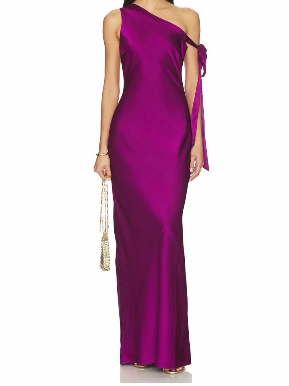 VIOLA One-Shoulder Fuchsia Evening Gown with Side Bow and slit